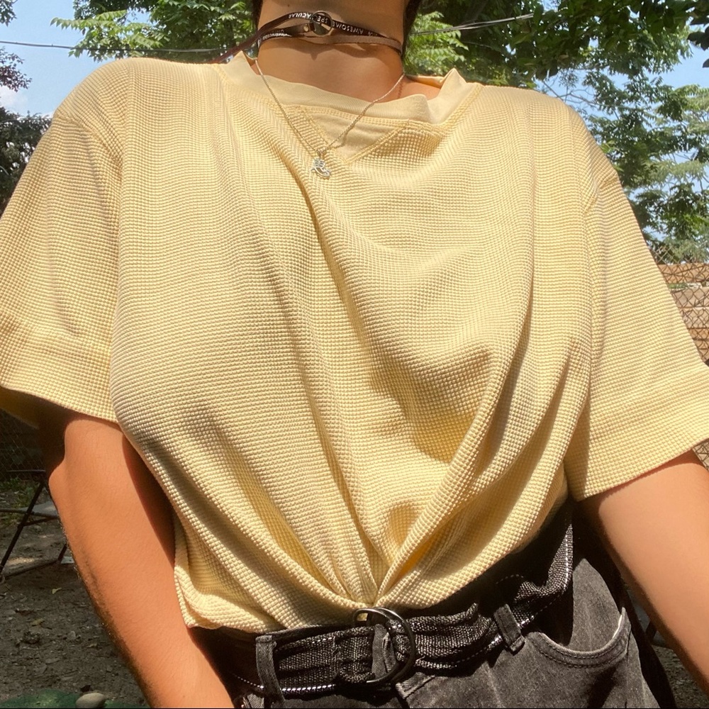 Pastel yellow Eddie Bauer short sleeve waffle top